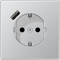 Розетка с заземлением +1хUSB тип A без рамки Jung LS990 metal 1-м. алюминий картинка